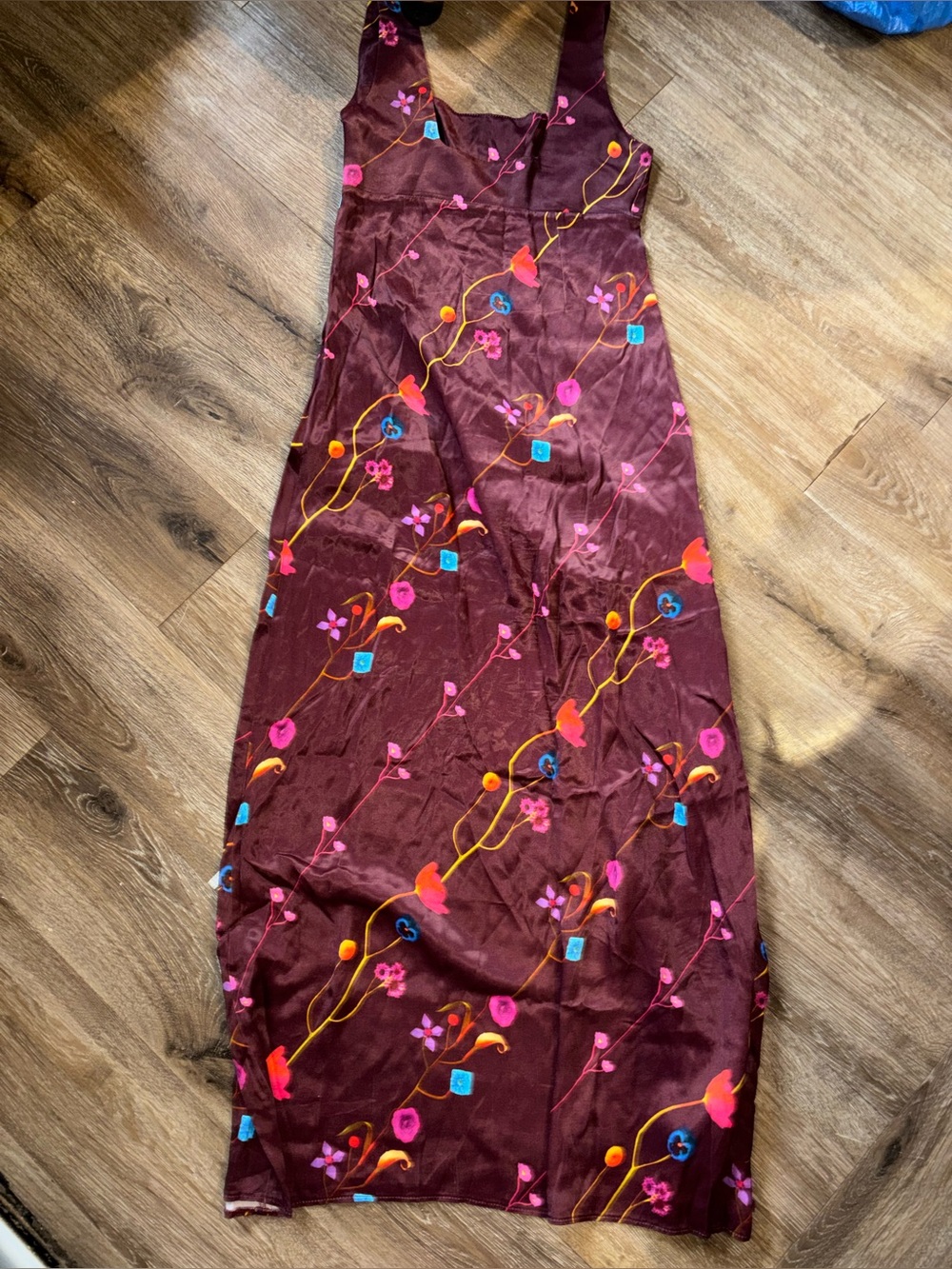 OhSevenDays Carolina Square Neck Floral Slip Burgundy Midi Dress Size Small - Picture 9 of 11